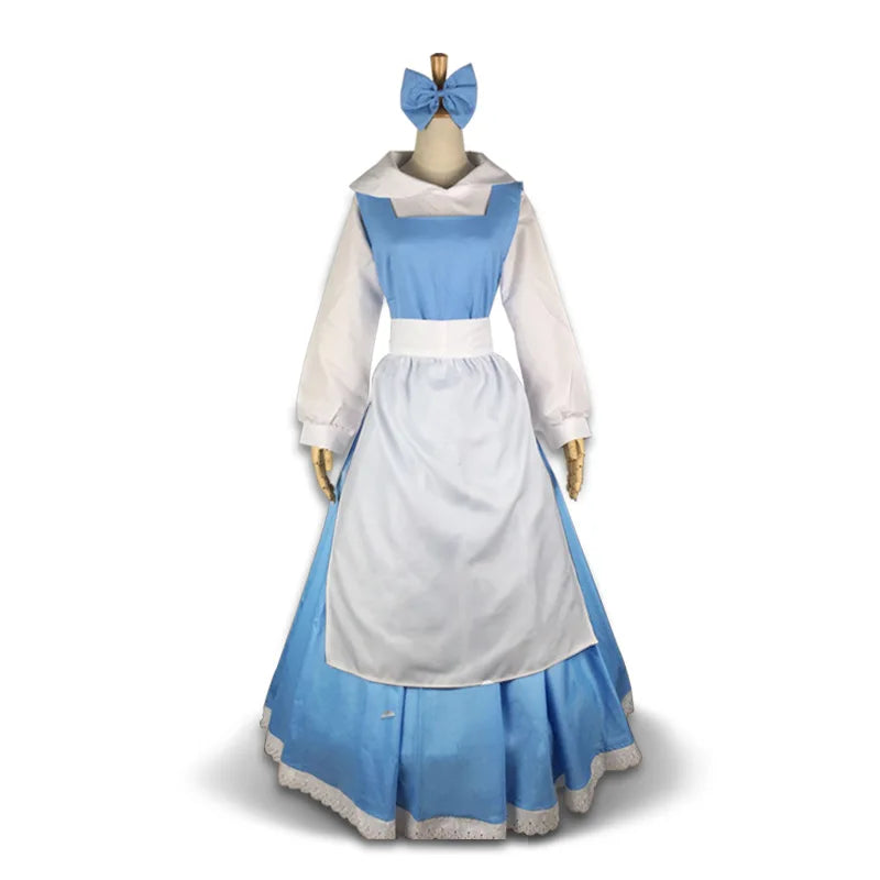 Halloween Masquerade Carnival Dress Up Party Outfits for Women Beauty and The Beast Belle Maid Uniform Dress Cosplay Costume