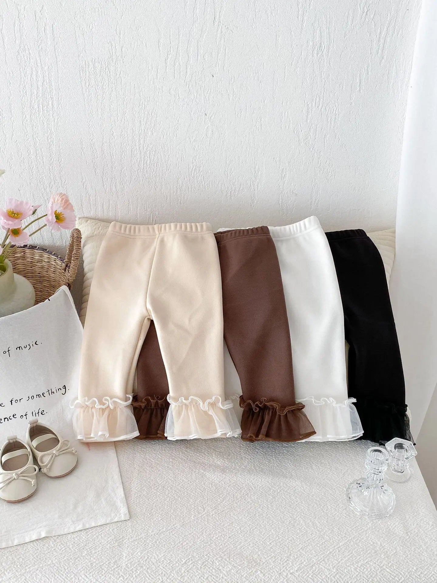 Winter Baby Girl Clothes Fleece Lined Warm Pants with Lace Ruffles Cute Toddler Girl Trousers 0-3Y Kids Casual Outerwear Pants