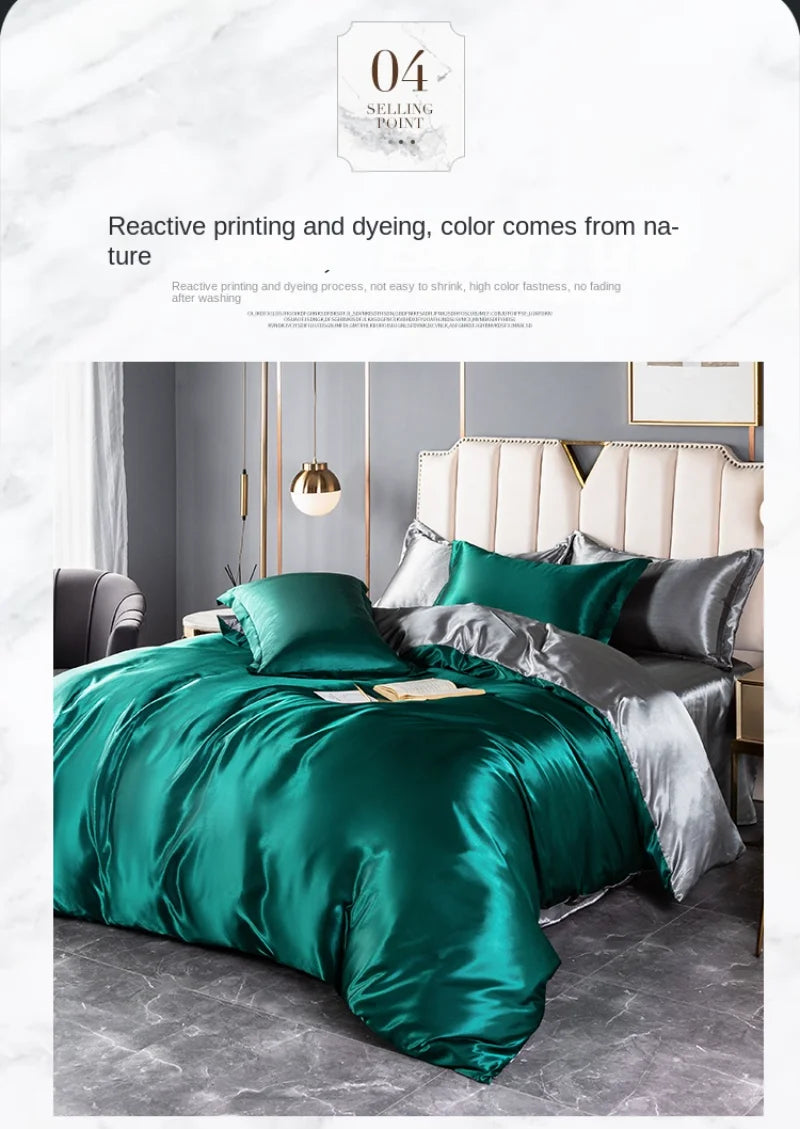 A/B Double-Sided Color Bedding Set Silky Satin Duvet Cover Bed Sheet Pillowcase Luxury Bedsheet King Queen Double Twin Size