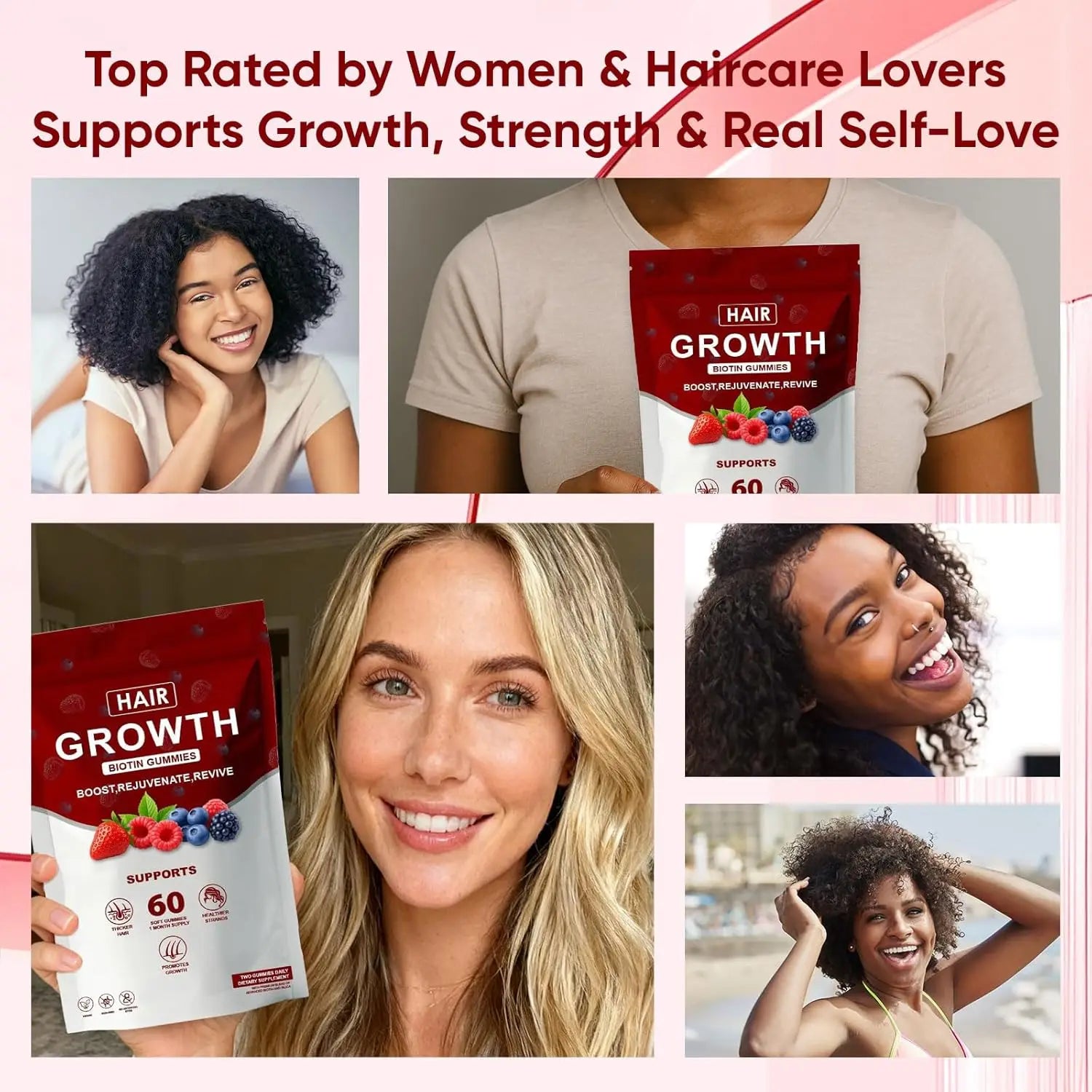 Women Hair Growth Vitamin Gummies Healthy Nourishment with Biotin Collagen Botanical Extracts Also for Skin Nail Care 60 Gummies