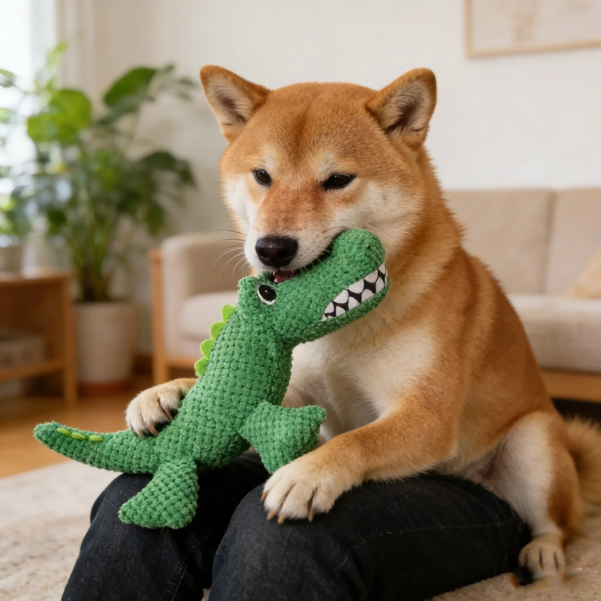 Tough Chew Dog Companion Toy, Pet Squeaky Toy, Large Dinosaur Toy, For All Breeds, Suitable for Heavy Chewers, Pet Companion Toy