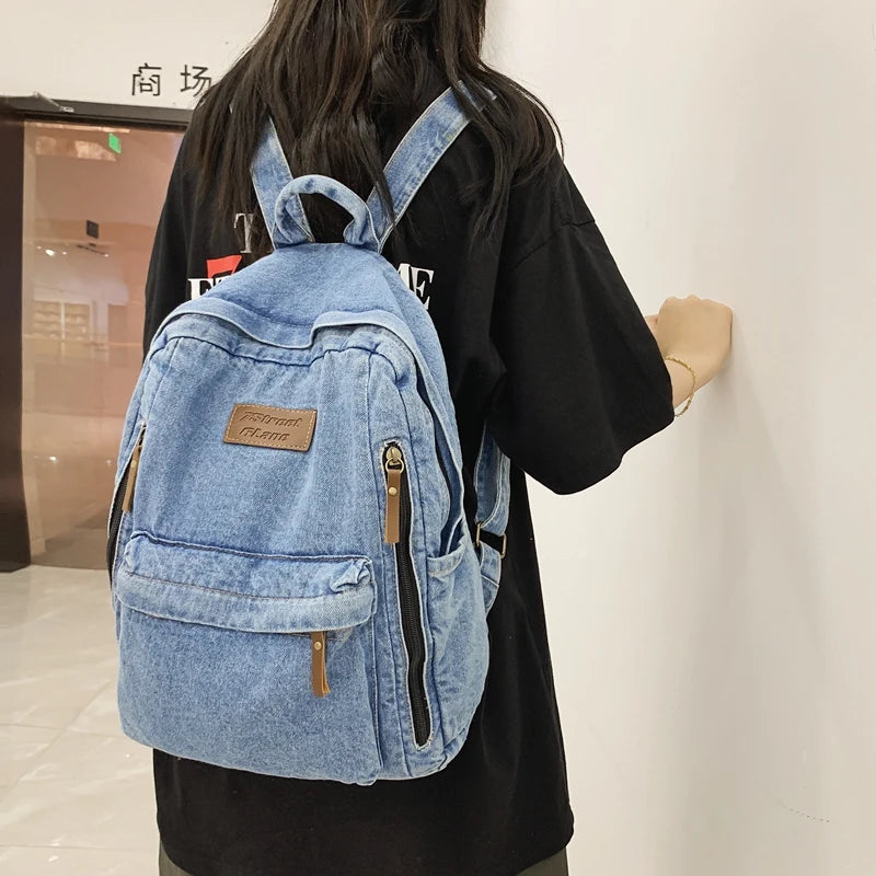 New Men's and Women's Denim Backpack Large Capacity Laptop Bag Travel Backpack College Student Backpack