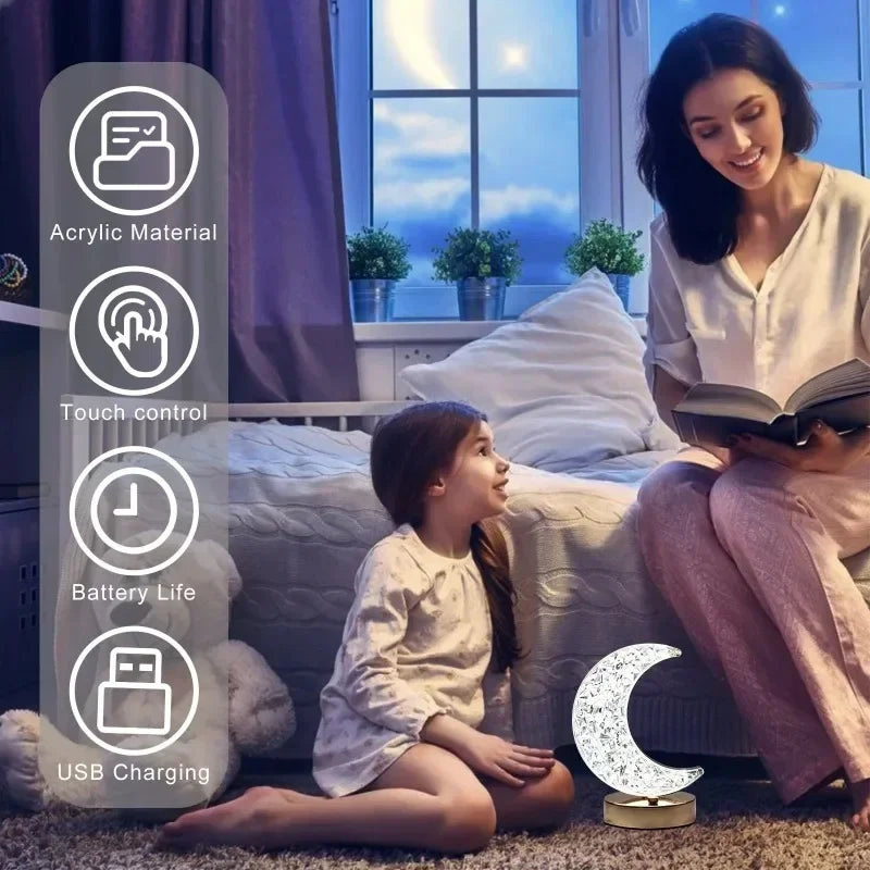 1-2PCS Bedroom 3Color Touch Dimming Night Light Girls Kids Room Home Decor Bedside LED Ambient Table Moon Stars Atmosphere Lamp