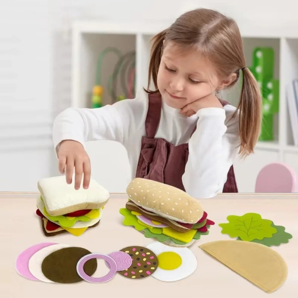 A Set Plush Material Felt Food Set Interactive Creative Children Pretend Play Food Portable Storage DIY Felt Cloth Toy