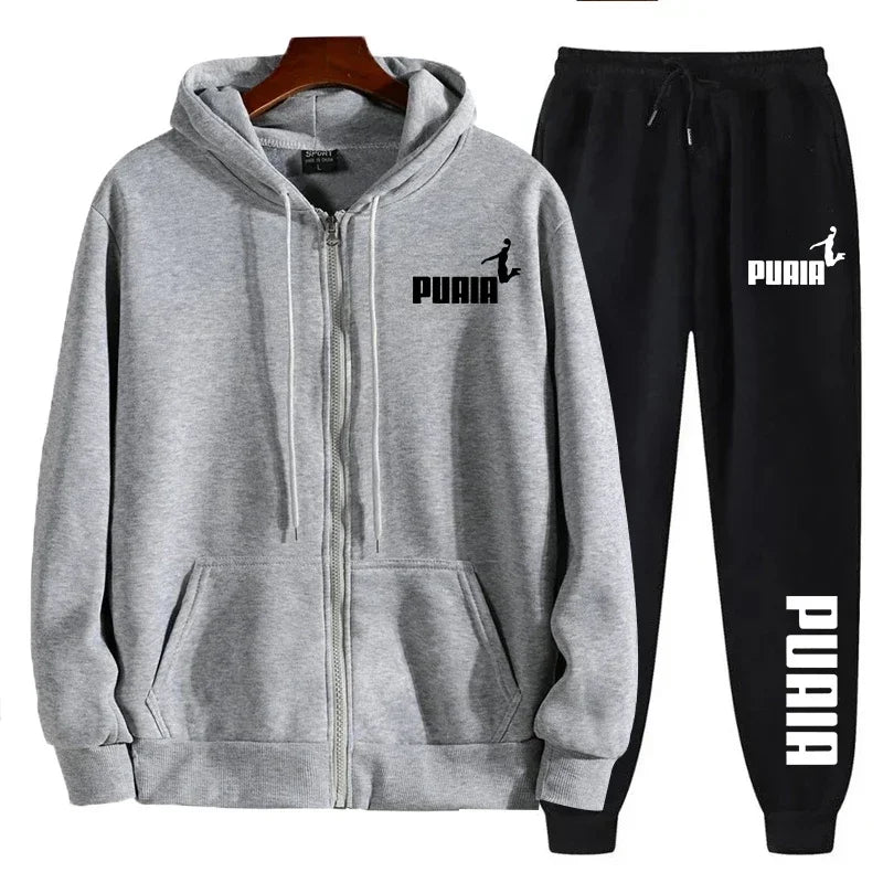 Hot selling men's sportswear trendy printed hooded sweatshirt casual pants 2-piece set