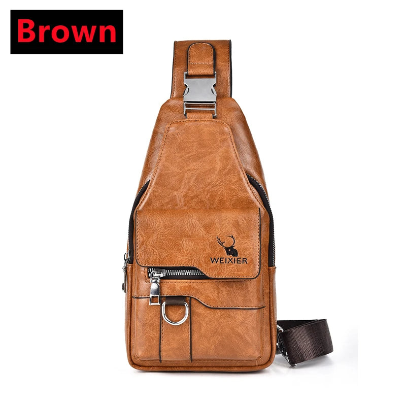 New PU Leather Crossbody Bag Vintage Casual Chest Bag Men Women Large Capacity Waterproof Sling Bag Simple Business Shoulder Bag