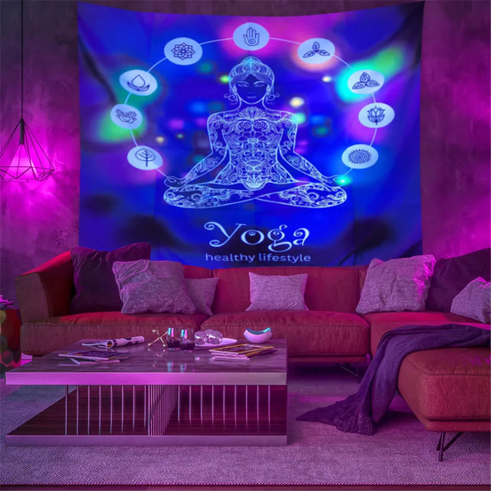 Fluorescent tapestry Wall hanging cloth Bedroom decoration psychedelic art poster