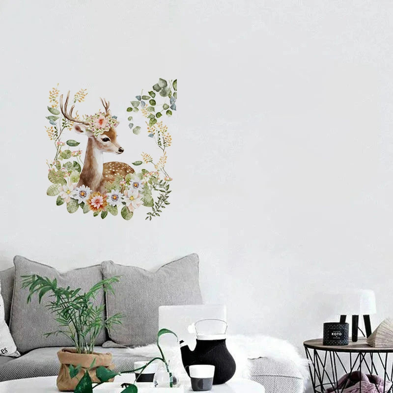 C400#Cute Deer Wall Sticker Kids Room Background Home Decoration Mural Living Room Wallpaper Funny Decal
