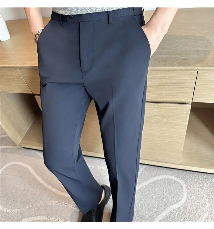 Men Suit Pant Elastic Waist Solid Slim Fit Dress Pants Light Thin Business Casual Office Social Trouser Oversized Men Clothing