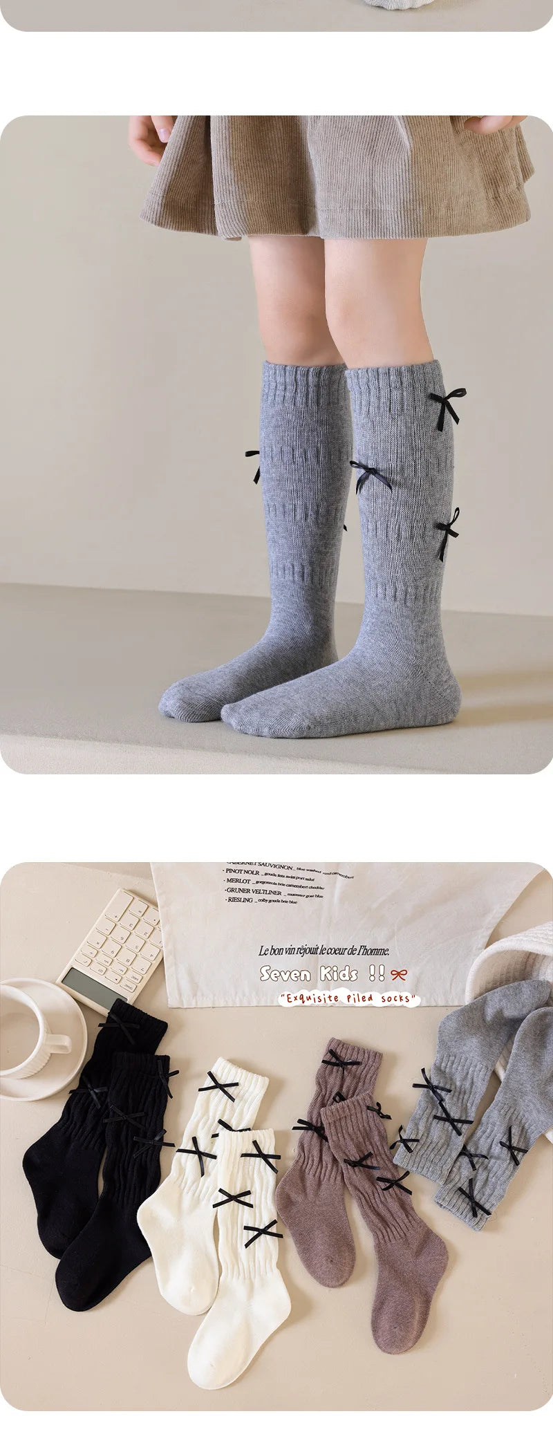 Girls Long Socks Solid Color Sweet Bow Kids Long Sock Girls Student Socks For Girls Warm Girls Stocking For 1-12 Year