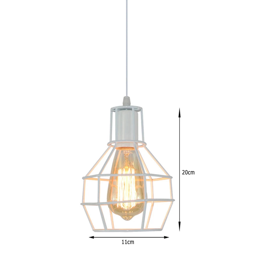 Modern Pendant Light Industrial Vintage White Wrought Cage Pendant Lamp for Living Room Bedroom Dining Room Loft Home Decor E27