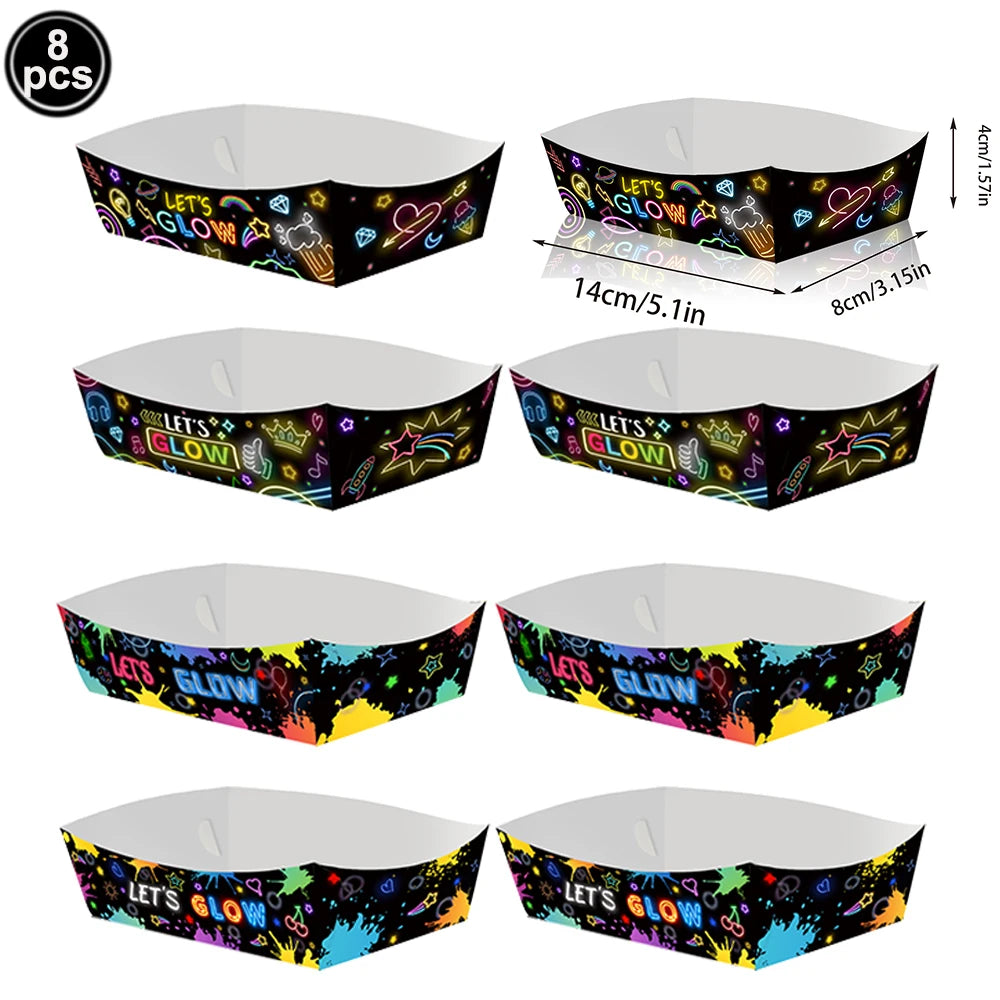 Glow Neon Party Plates Cups Napkins Tablecloth Tableware Neon Birthday Colorful Graffiti Party Decors for Glow Party Neon Party