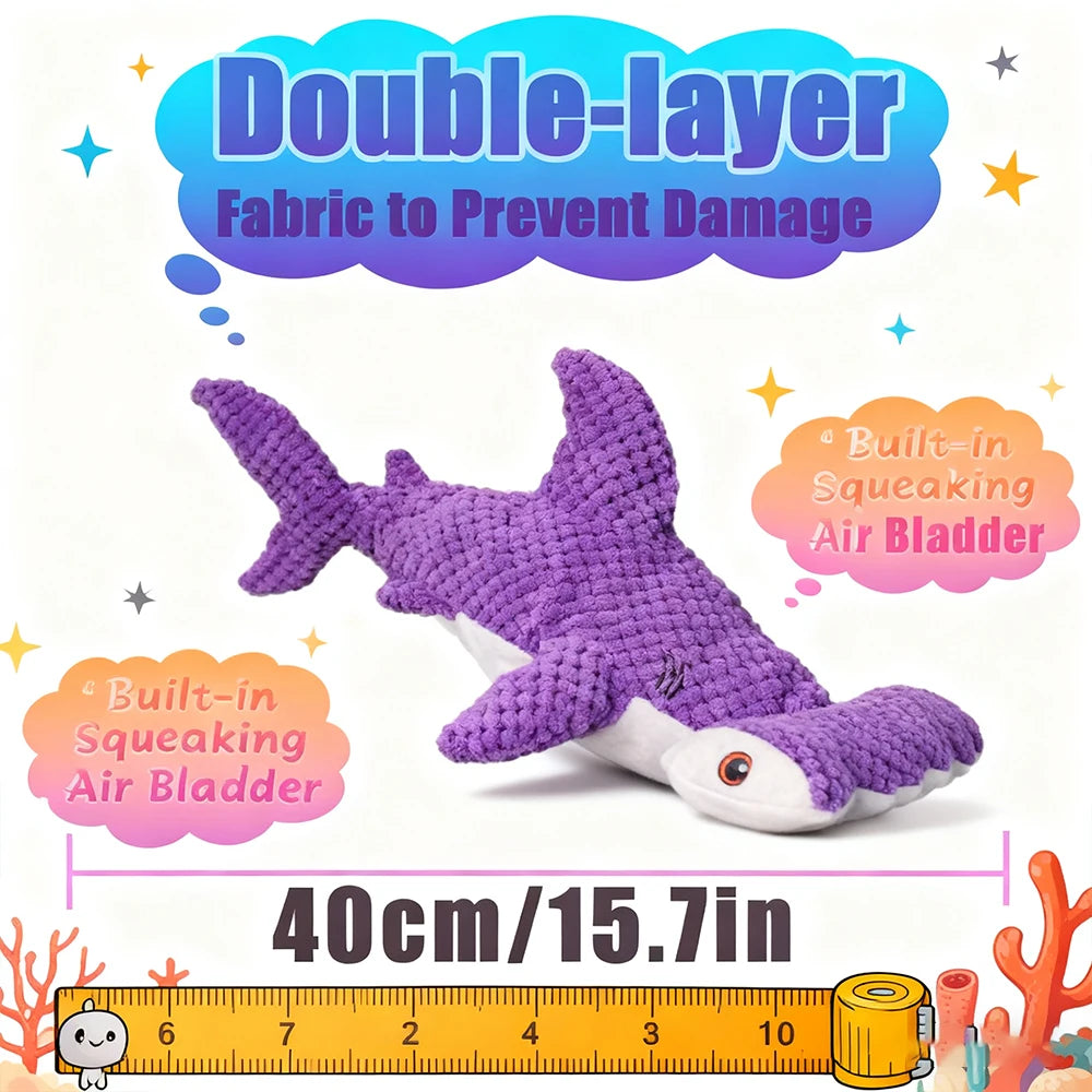 Pet Bite-Resistant Plush Interactive Toy with Sound, Shark-Shaped, Suitable for Large, Medium, and Small Pets Such as Cats and Dogs, Double-Layer Fabric, Built-In Airbag