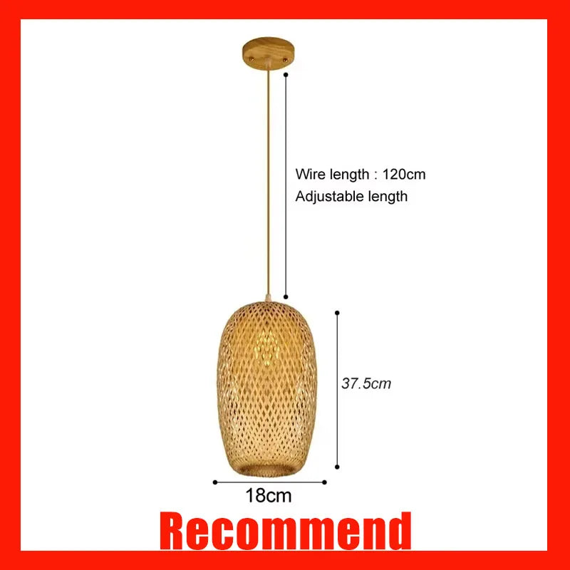 Handmade Vintage Bamboo Pendant Lamp Lustre Restaurant Café Chandeliers Wood Base E27 Lighting Hotel Bedroom Classic Home Decor