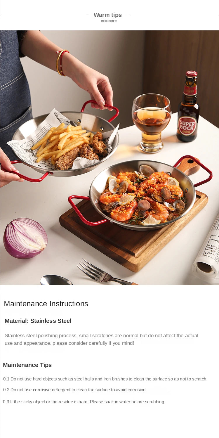 Spanish seafood rice Pot thickened stainless steel Cooking Paella Pan Lobster Snack Plates Saucepan Dry Pots Double Ears HotPot