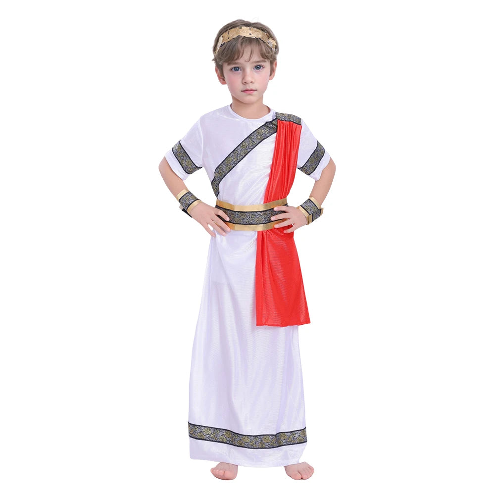Medieval Cosplay Costume for Kids, Ancient Roman Boy, Greek Emperor Caesar, Historical Outfit for Book Week Day, Halloween Party