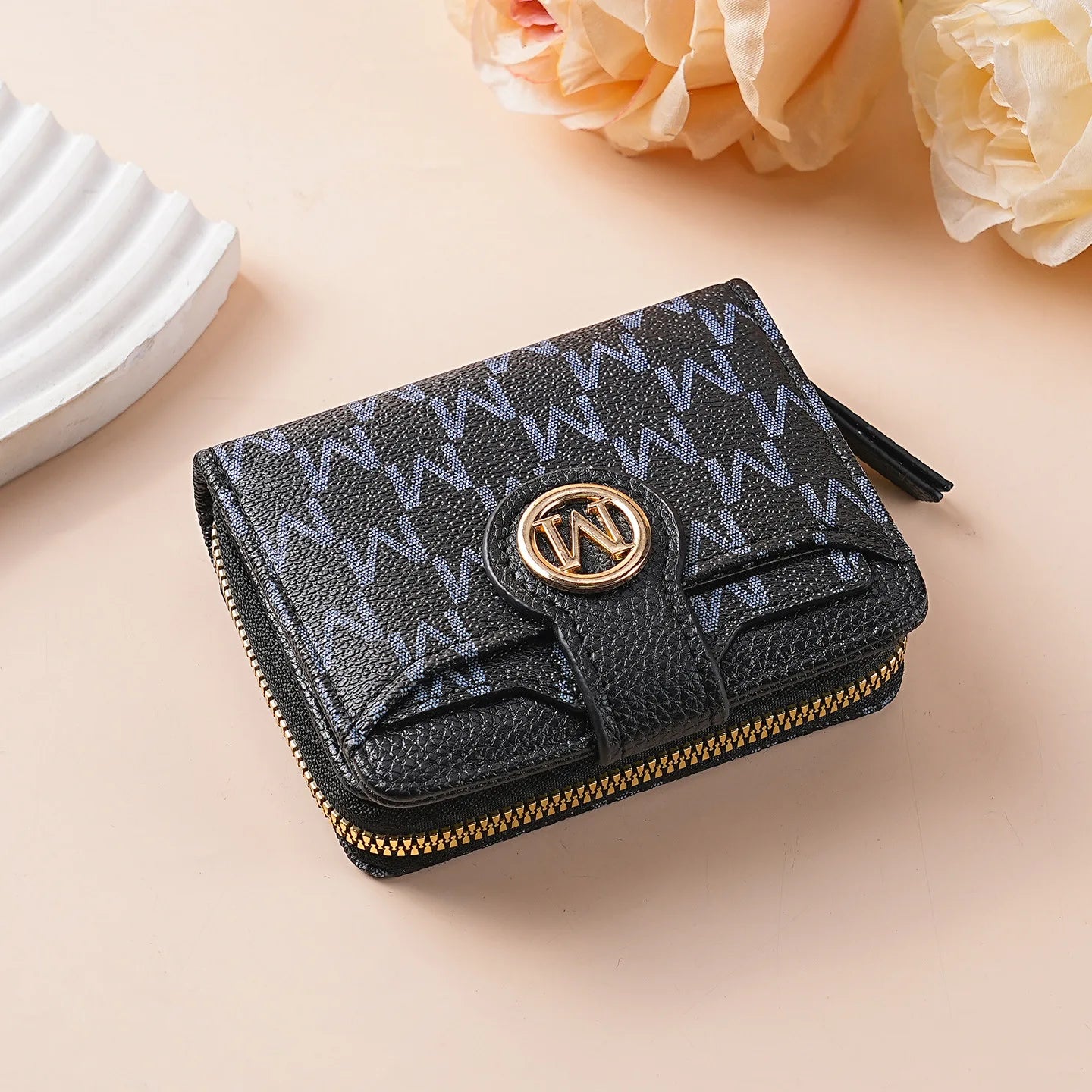 Women’s Short Wallet Lady Purse M Letter Zipper Coin Purses Money Bags ID Holder Wristlet Bag