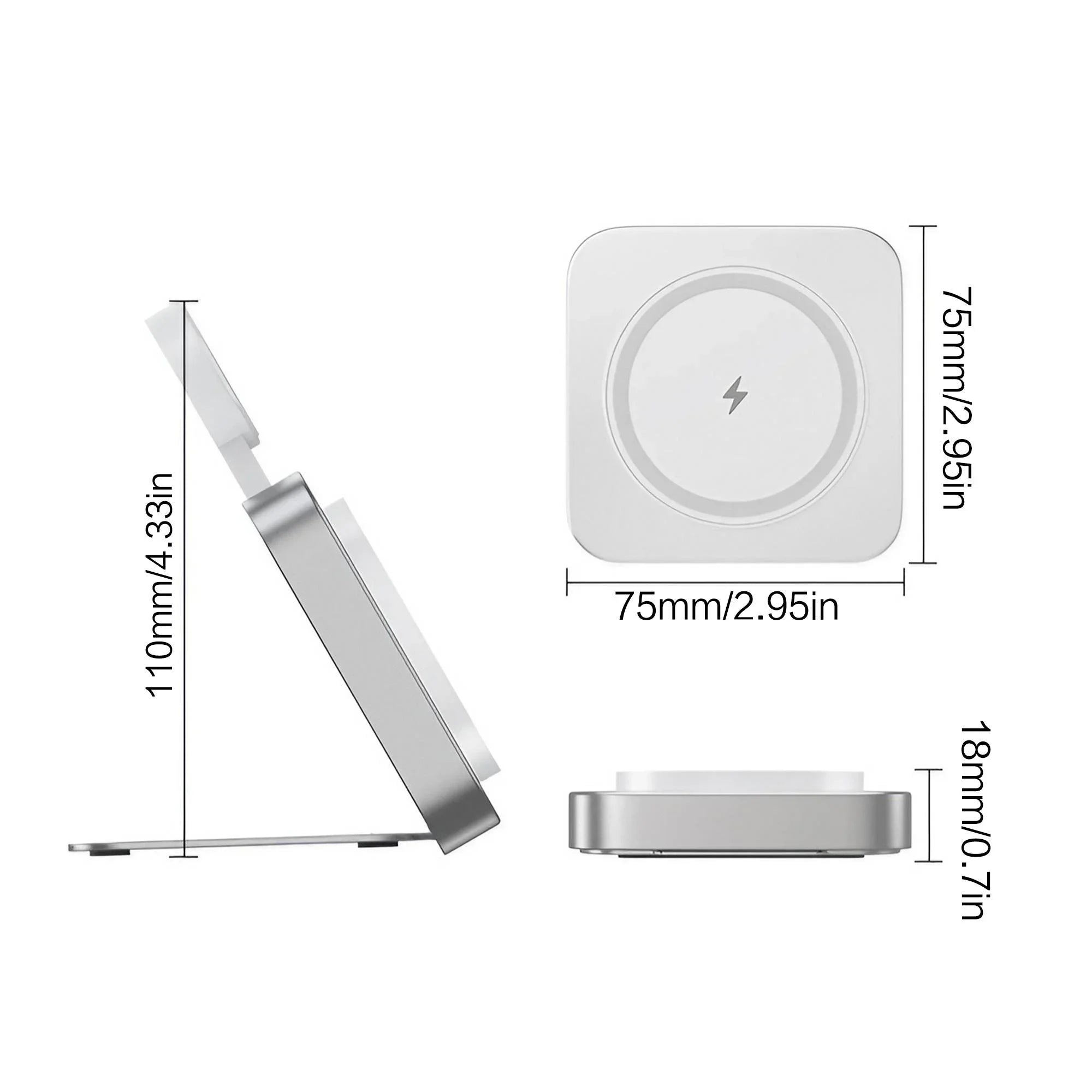 15W Fast Wireless Charger Magnetic 2 in 1 Foldable Wireless Charging Station Fast Charging Phone Stand Portable Aluminum Magneti