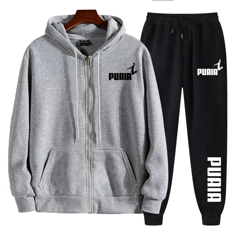 Hot selling men's sportswear trendy printed hooded sweatshirt casual pants 2-piece set
