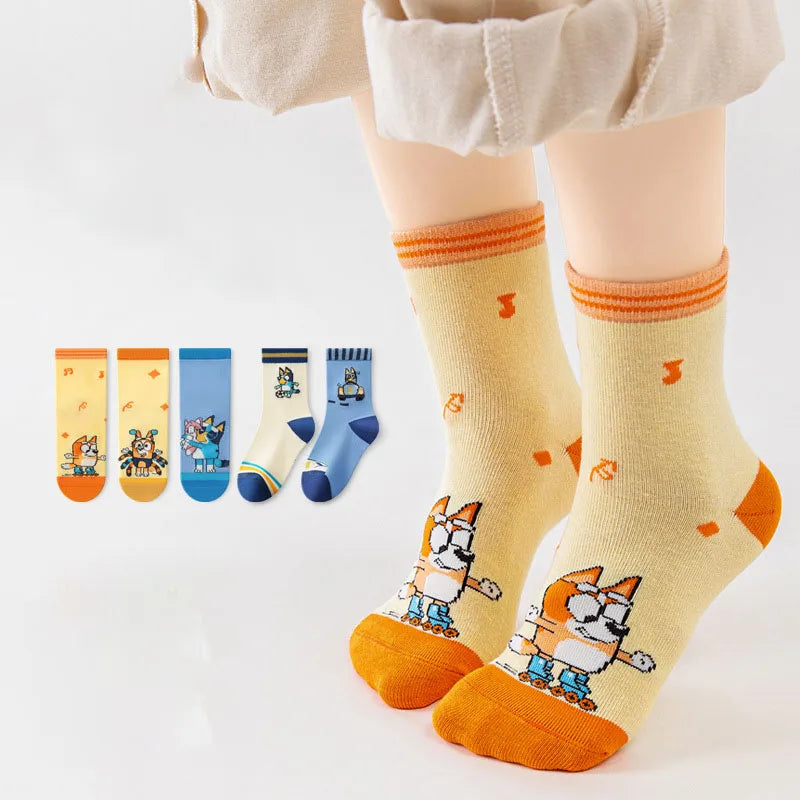 5pcs Bluey Bingo Fashion Cute Socks Anime Characters Men and Women Outdoor Cycling Comfortable Socks Birthday Gifts