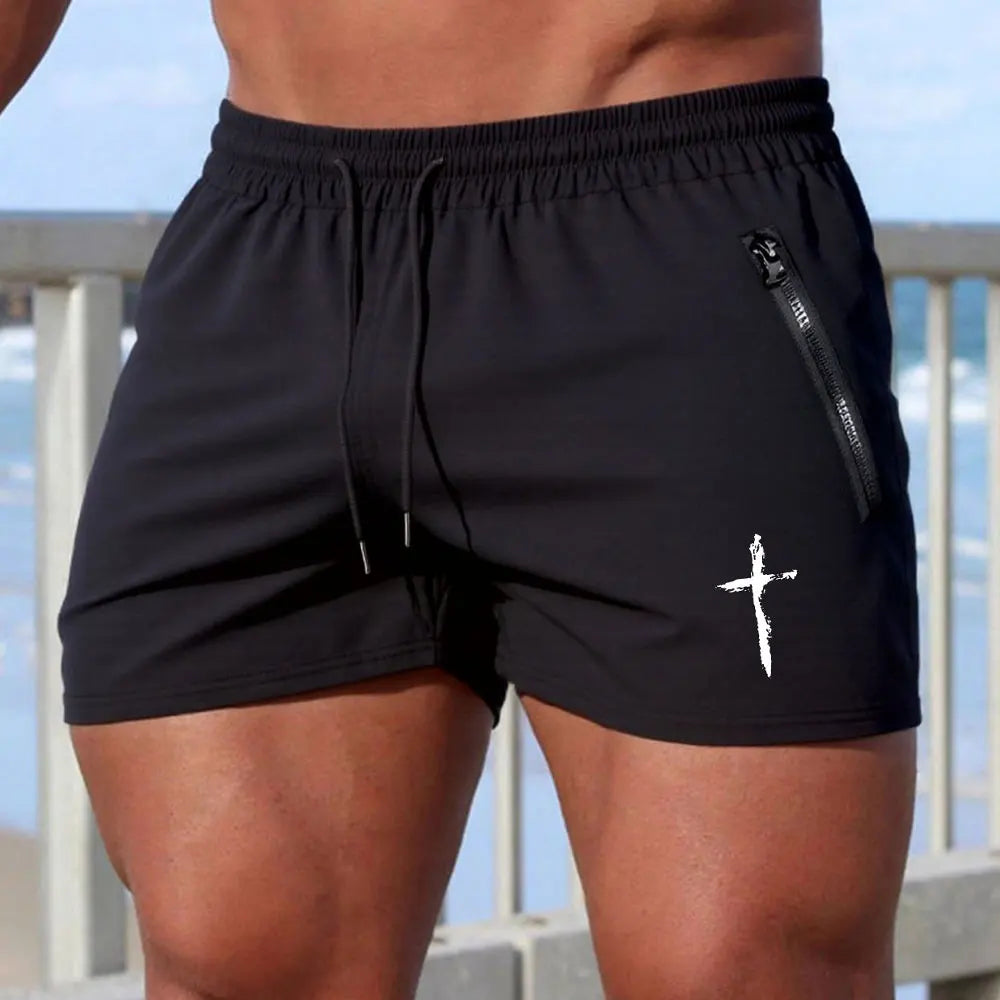 Men's Swimming Trunks Summer Gyms Fitness Bodybuilding Men Cross Print Beach Shorts Boxer Trunks Men Running Sport Sportwaer
