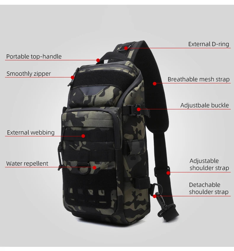 Men Chest Bag Molle Fanny Pack Outdoor Sport Fishing Hunting Camping Hiking Tactical Hook and Loop Fastener Sling Shoulder Bag