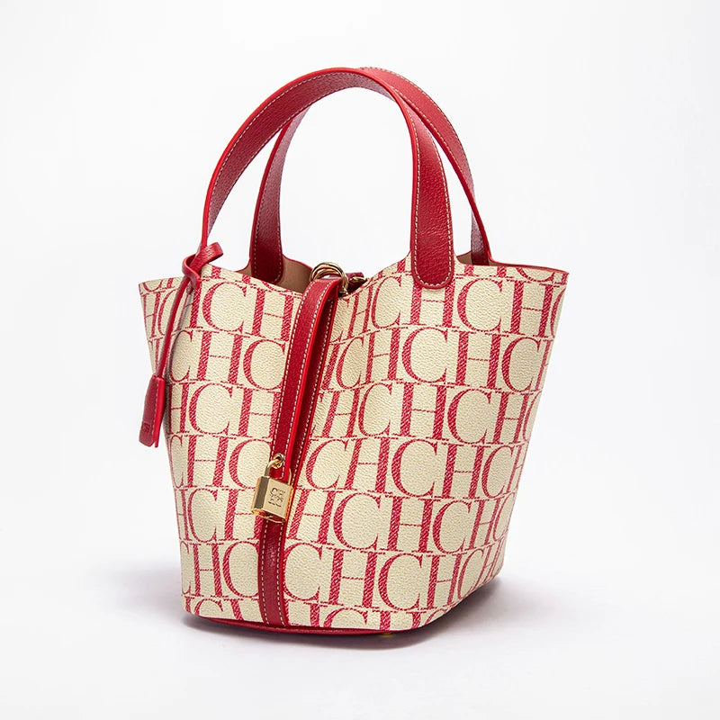 Classic Fashion Retro Design New 2024 Women's Vegetable Basket Bag with Metal Decorative Letter Design Women's Handbag