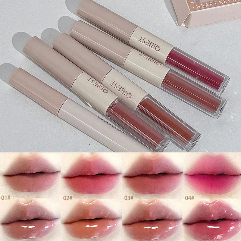 QIBEST Face Makeup Set 4pc Double End Lip Glaze, Pressed Powder,Blush,Eyeshadow, Eyebrow Pen,Eyeliner,Lip Oil Gift Cosmetics