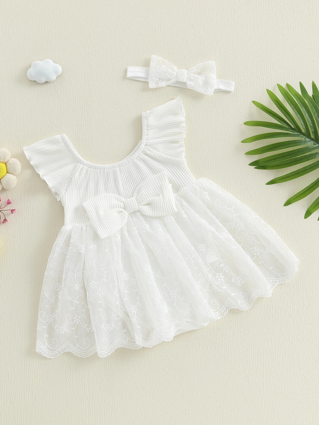 Toddler Girls Floral Print Sleeveless Romper Dress with Matching Headband Set for Summer Beach Outings and Parties