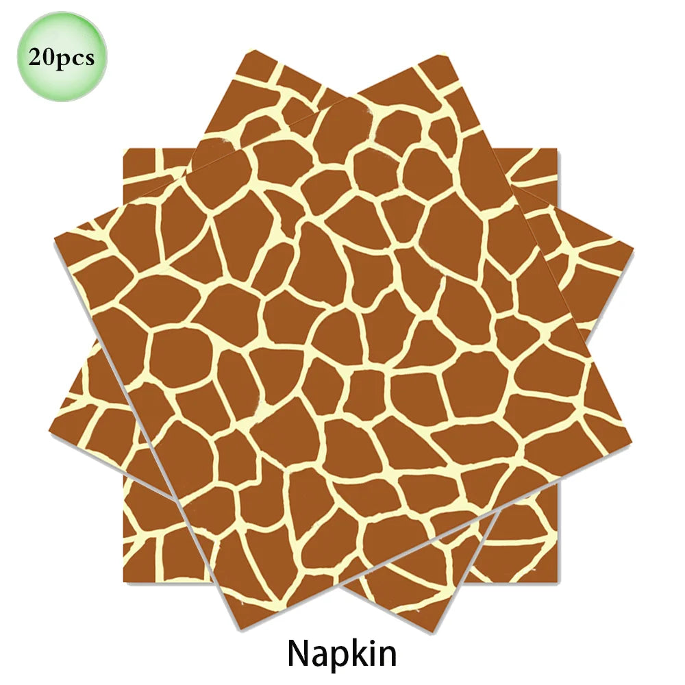 Woodland Animal Print Tablecloth Disposable Plates Napkins Cups Kids Jungle Safari Birthday Party Table Decoration & Accessories