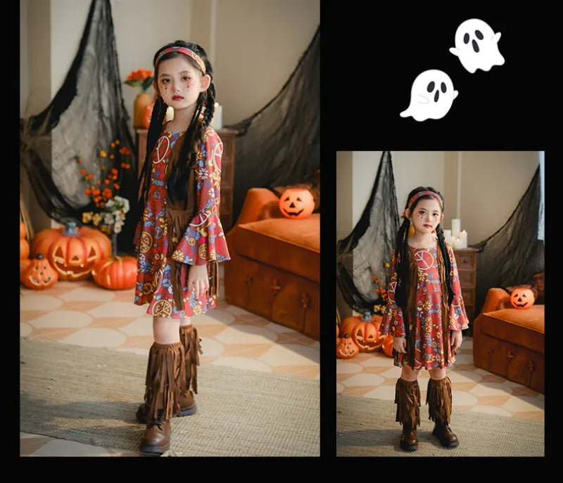 European and American Girls Dress Retro Hippie Vintage Style 70s Disco Party Costume Halloween Cosplay Outfit Stage Performance