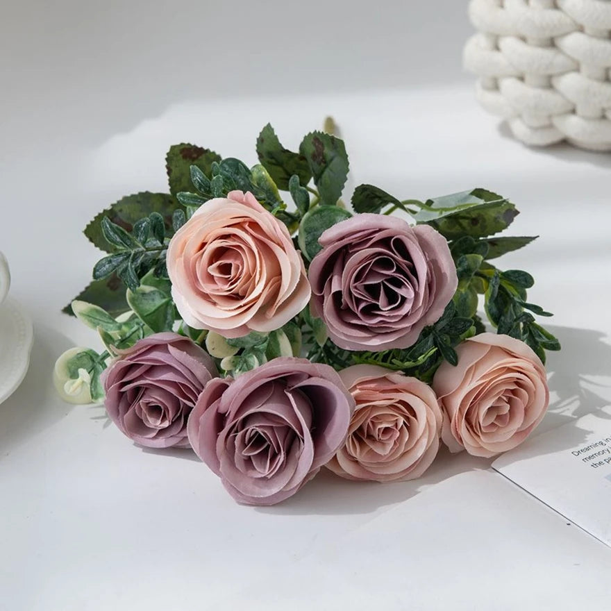 Artificial Flowers Nordic Rose Silk Wedding Home Bridal Bouquet Outdoor Courtyard Table Decoration Party DIY Gift Shooting Props