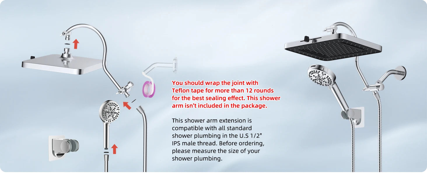 Upgraded 5-spray 13'' Shower Head, High Pressure Rainfall Shower Head, Dual Showerhead Combo with 10-mode Handheld Spray