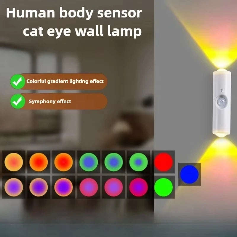 Smart RGB Gradient Night Light Wall Lamp for Bedroom Bathroom Magnetic Motion Sensor Rechargeable Closet Garden Home Decor