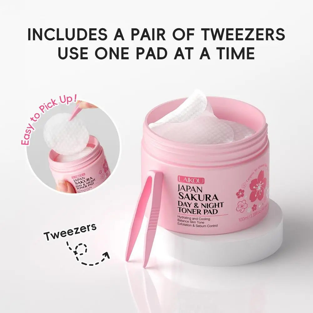 Sakura Toner Pads for Soothing, Hydrating & Redness Relief, Gentle for Sensitive Skin,Daily Night Moisturizing Face Skin Care