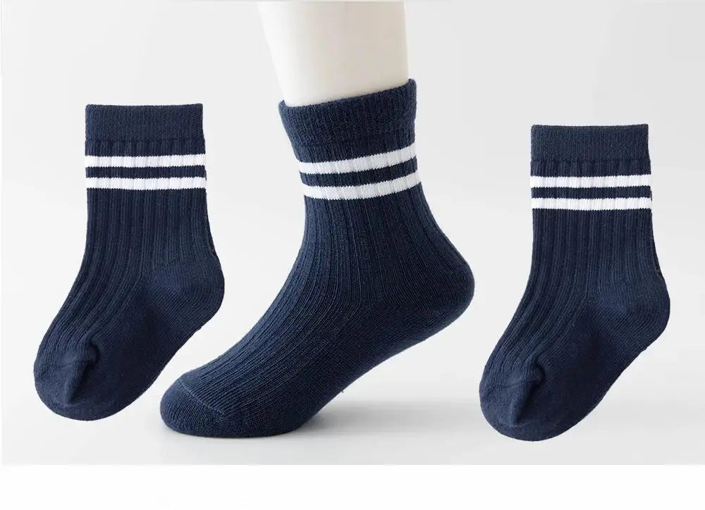 4 Pairs/set Babys Boys Striped Socks Pure Cotton Ribbed Toddler Boys Ankle Socks Pack Soft Kids Accessoies Clothes For 0-5Y Boys