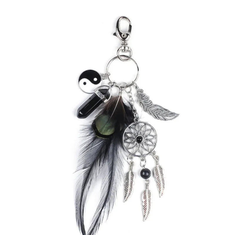 Handmade Craft Dreamnet Catcher Keychain Feather Tassel Jewelry Key Holder Dreamnet Pendant Car Wall Hanging Decoration B029