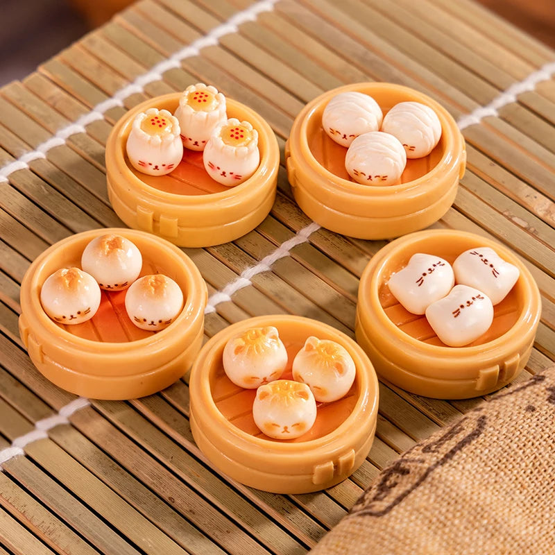 Dollhouse Mini Steamer and Miniature Food Toy Set + Kitchen Steamed Bun Decorations