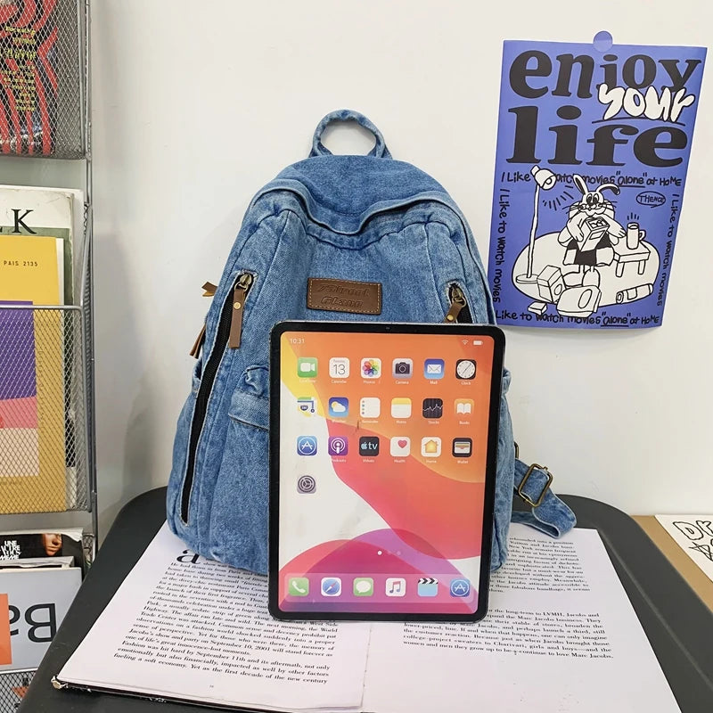 New Men's and Women's Denim Backpack Large Capacity Laptop Bag Travel Backpack College Student Backpack