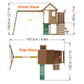 SucceBuy Wooden Swing Set 9/10 IN 1 Outdoor Playground Sets for Backyards 2 Swings Trapeze Bar 6 FT Slide Large Upper Fort