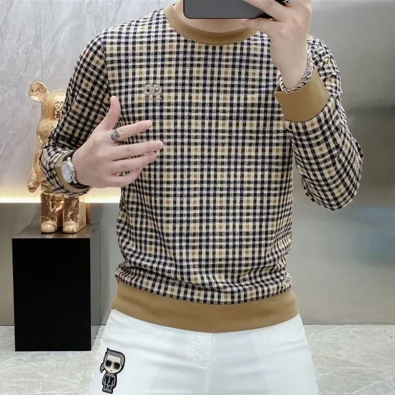 Men's Clothing New Rock Tight Top Slim Fit T Shirt for Man Sweatshirts Plaid Pullover High Quality Polyester Sale A Streetwear F