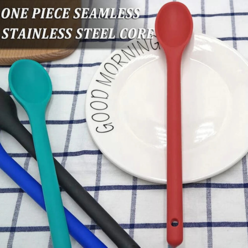 Long Handle Silicone Spoon For Kitchen Mixing Spoon For Salad Food Soup Cooking Tool For Picnic 1PCS Wholesale Of Multiple Items