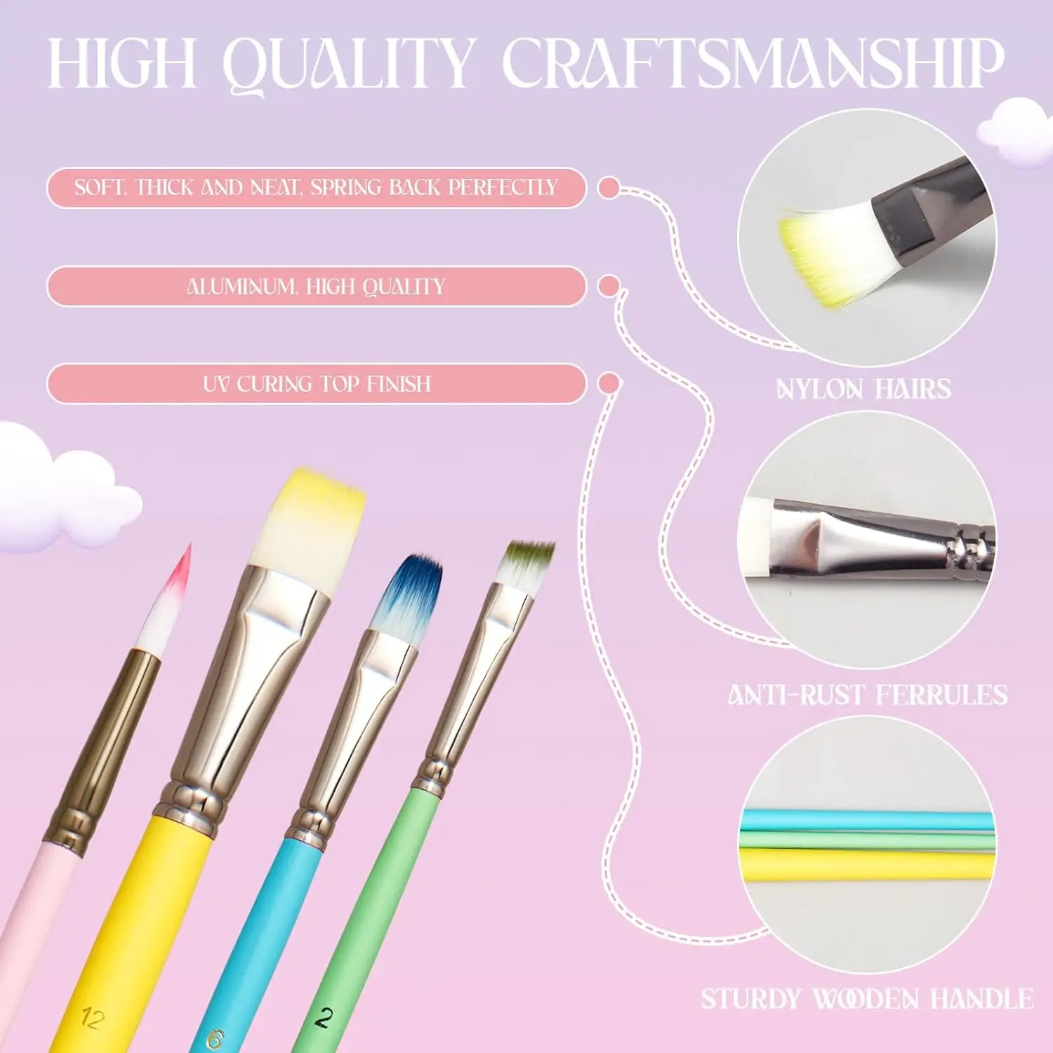6 Pieces Paint Brush Set Artist Series Suitable for Artists and Beginners for Acrylic Painting Oil Watercolor Gouache