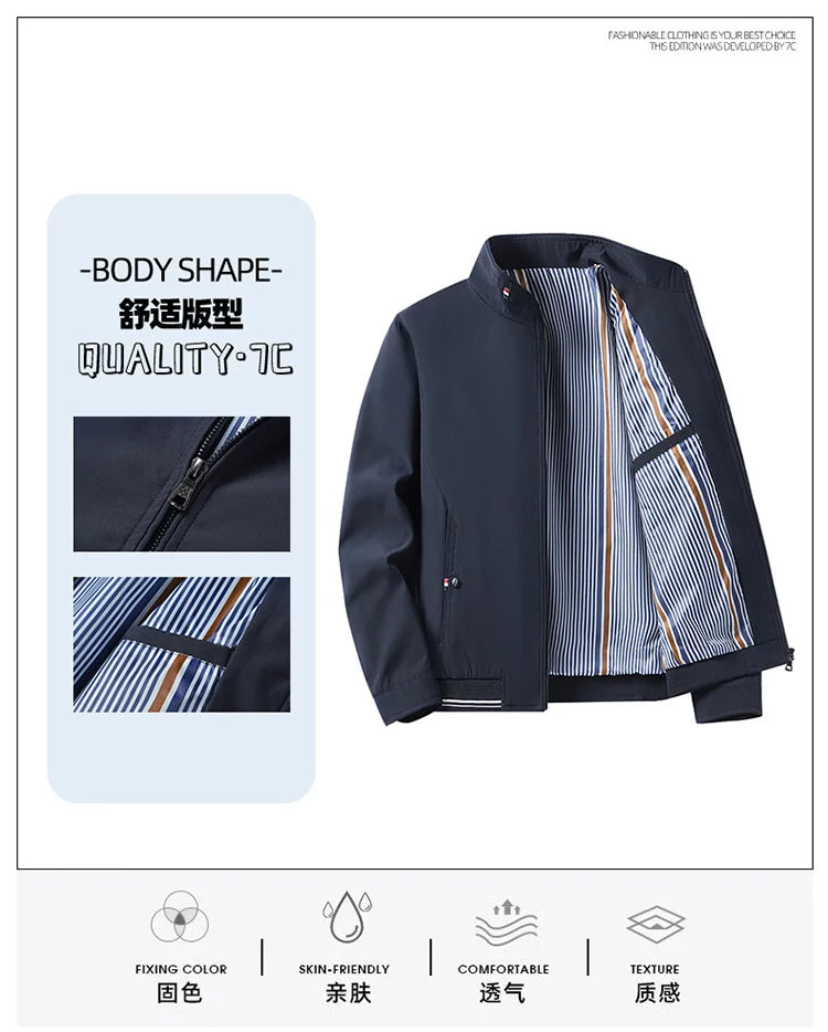 Men's New Spring and Autumn Clothing Stand Up Collar Jacket, Middle-aged and Elderly Jackets, Casual Business Men's Clothing