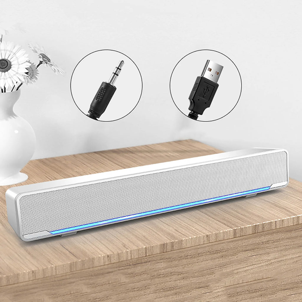 Portable Stereo Soundbar USB Wired Speaker Music Player Bass Surround Sound Box 3.5mm Input for TV PC Laptop Home Theater System