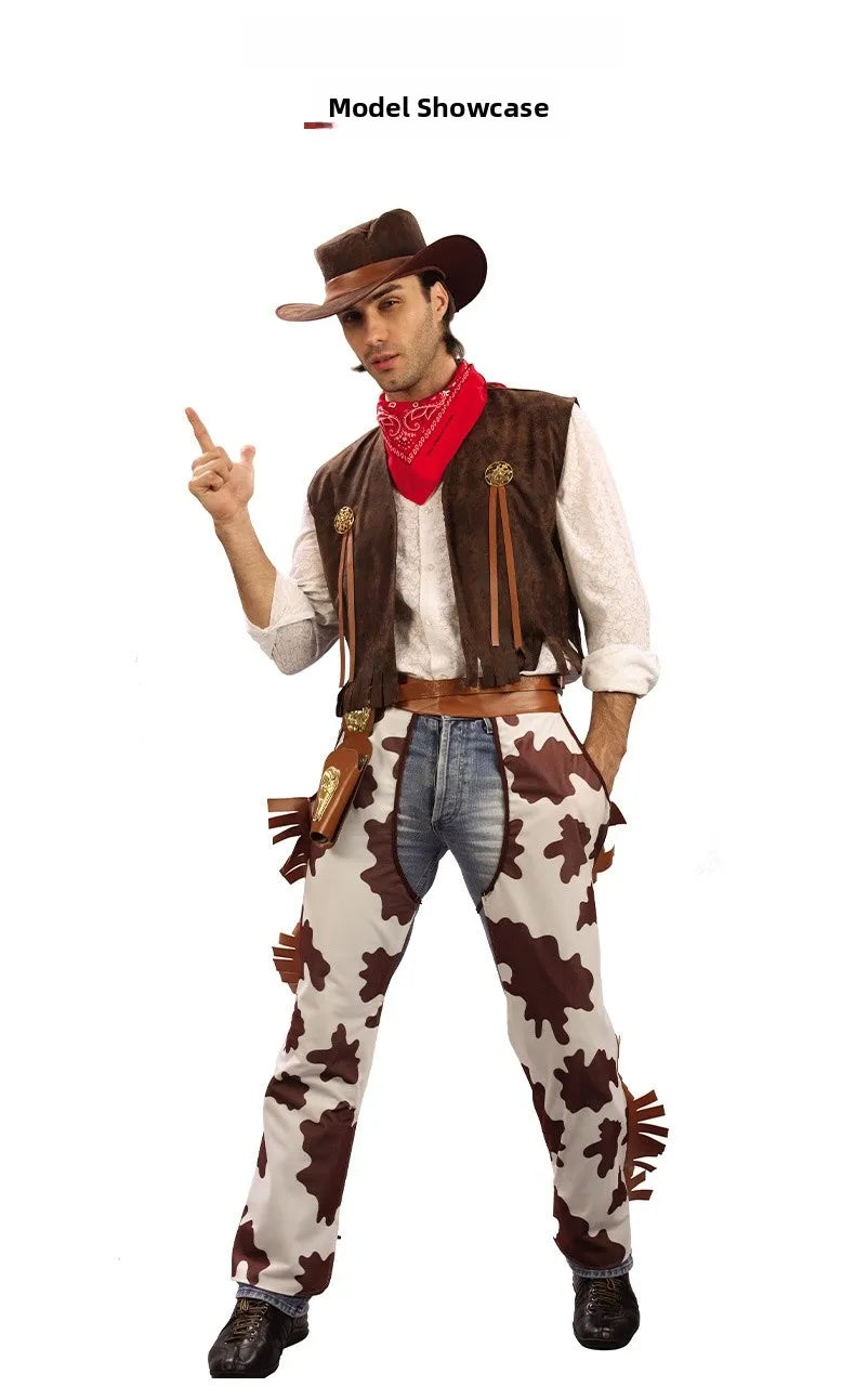 Adult Men's Western Cowboy Costume Halloween Cosplay Masquerade Role-playing Performance Outfit Traditional Chinese Stage Cos...