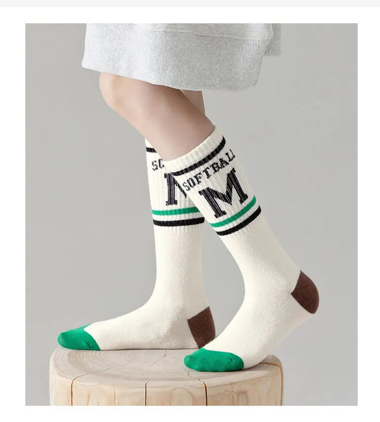 4 Pairs Long Socks Children's Newest Tennis Socks Knee Socks Cotton Striped Sporty Socks Boys Girls Skating Athletic Socks