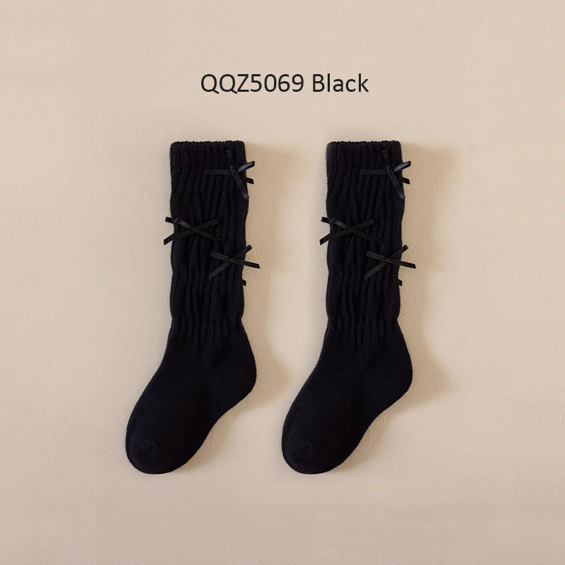 Girls Long Socks Solid Color Sweet Bow Kids Long Sock Girls Student Socks For Girls Warm Girls Stocking For 1-12 Year