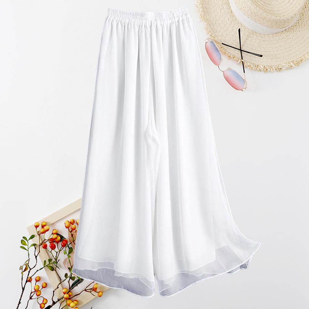 Women Chinese Classical Dance Clothing Female Elegant Trousers Practiice Clothes Modern Elastic Waist Ethnic Pants White Black