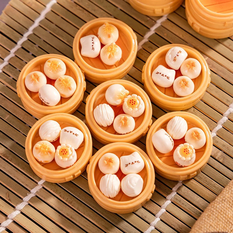 Dollhouse Mini Steamer and Miniature Food Toy Set + Kitchen Steamed Bun Decorations